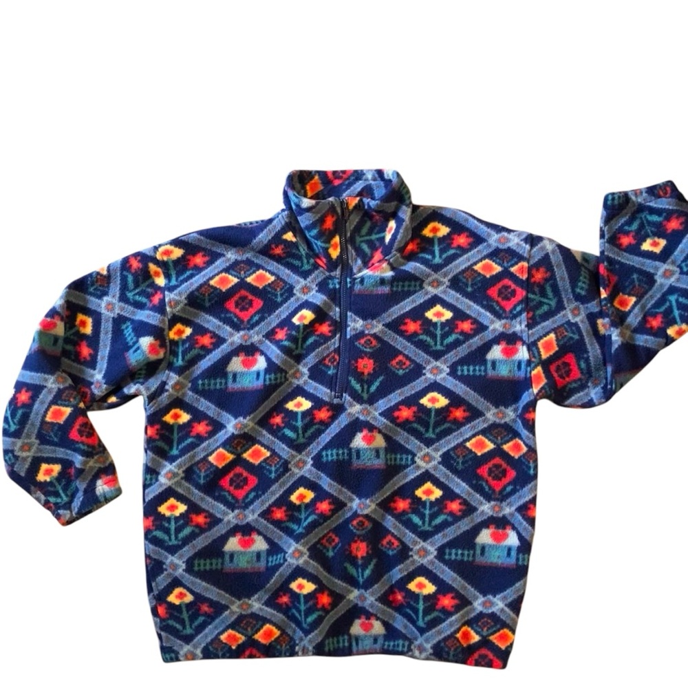 v i n t a g e :: Slouchy Cozy Whimsy Country Floral Fleece Sweater Pullover - Picture 6 of 10